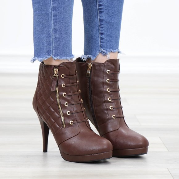 Brown Platform High Heel Ankle Boots - Picture 3 of 14